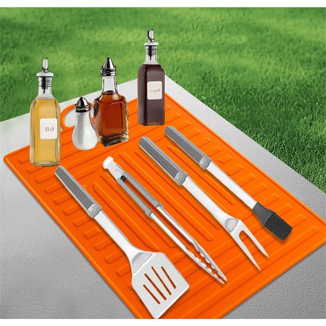 Tapis De Grill En Silicone - 35,8 X 25 Cm - Pour Plaque À Griller Et Cuisinière Extérieure - Tapis Latéral Avec Grille Pour Ustensiles - 1 Pièce