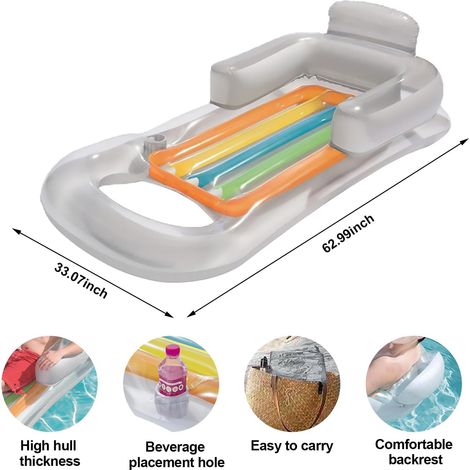 Matelas gonflable haut de gamme pour piscine avec dossier et porte-gobelet, matelas gonflable pour piscine avec dossier et porte-gobelet, matelas gonflable pour adultes à gonflage rapide, matelas de p (1/3)