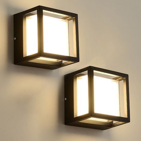 Lot de 2 appliques murales extérieures à LED, lampes de jardin LED en aluminium, lampe de chevet LED murale, étanche IP65, lumière chaude 3000 K (1/5)