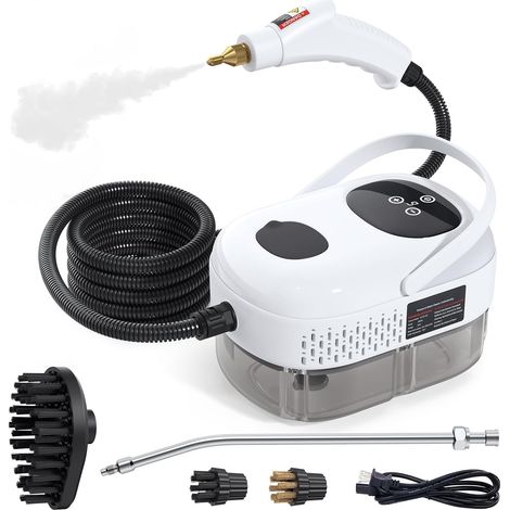Nettoyeur vapeur 2500 W, haute pression et haute température, 1000 ml, 3 bars, avec 3 têtes de brosse (blanches) (1/5)