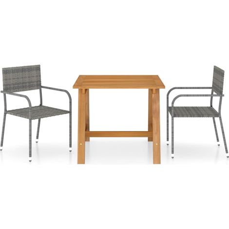Ensemble de salle à manger de jardin meuble extérieur 3 pièces gris