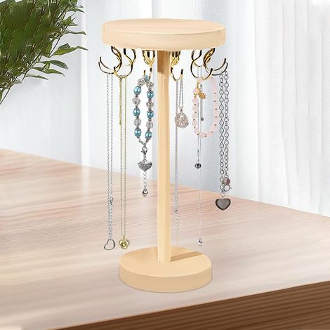 Présentoir à bijoux en bois portable avec 12 crochets de rangement pour chaînes Convient pour la maison, la chambre à coucher ou la coiffeuse (1/5)