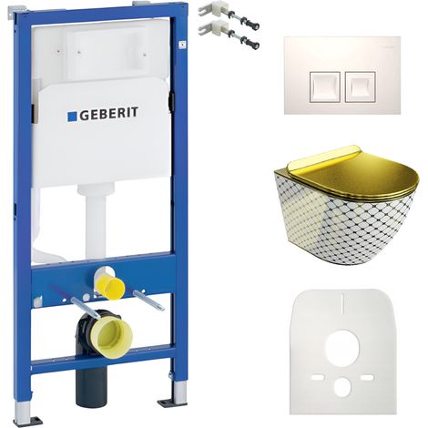 GEBERIT WC Set mit Vorwandelement, Wand-WC und Spülknopf (1/5)