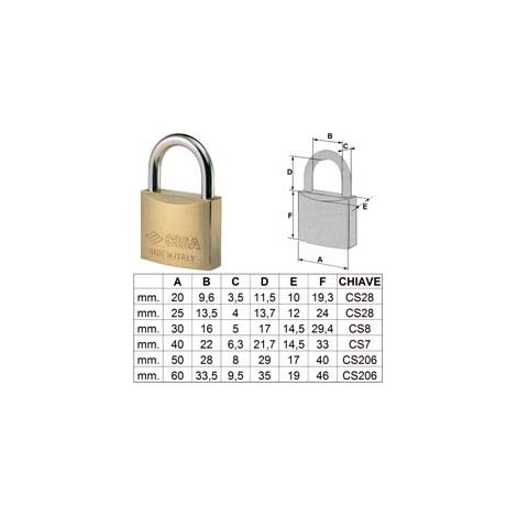 LUCCHETTO OTTONE ARCO NORMALE 22010  mm.25 (art.22010250)    CISA