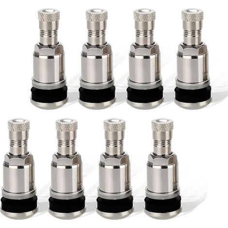 8 pièces valve de pneu, tige 11 mm, acier inoxydable, capuchon anti-poussière, pour voiture et moto (1/5)