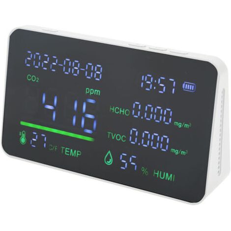 QORVA-Détecteur de CO2, composants de capteur TVOC ABS et électroniques, testeur de température et d'humidité numérique, moniteur de qualité de l'air pour centre commercial, blanc,DUBUNS