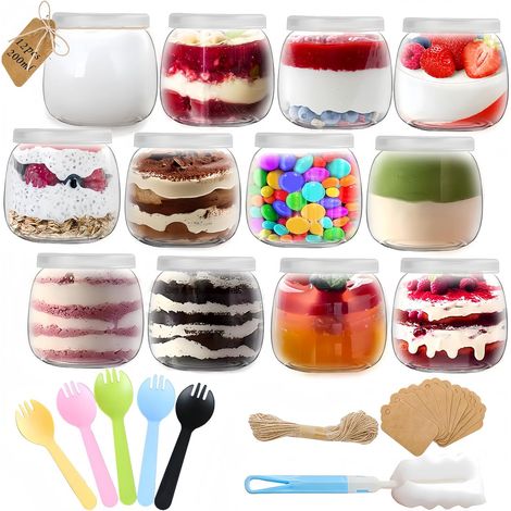 12 Pots de Yaourt en Verre avec Couvercles, 200ml Pot Yaourt en Verre avec Couvercle, Petit Pots Vide pour pudding et yaourt, Pour Yaourtière Multicuiseur , Cookéo Yaourt Maison (1/5)