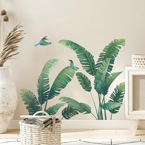 Tropical Plant Wall Stickers Green Palm Leaf Wall Decal Nature Plants Wall Sticker for Living Rooms Bedrooms Offices Sofa Background Wall Decor (1/5)