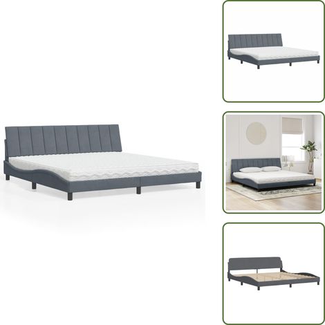 Letto con testiera - vidaXL Letto con Materasso Hanko Grigio Scuro 200x200 cm Velluto - Letto in velluto