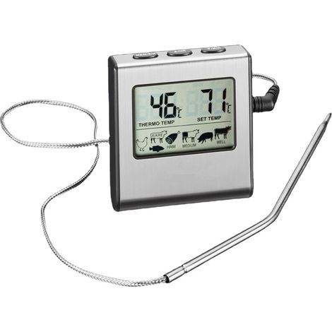 Thermomètre de cuisine numérique avec sonde, grand écran LCD, minuterie et fonction minuteur. (1/5)