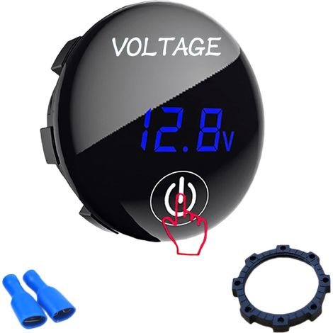 Wasserdichtes digitales LED-Voltmeter (12 V/24 V DC) für Auto, Boot, Wasserfahrzeug, Motorrad, LKW, Wohnmobil, ATV mit blauer Beleuchtung und Touchscreen