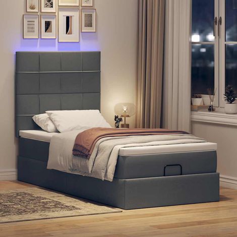 vidaXL Pouf Letto con Materasso e LED Grigio Scuro 80x200cm in Tessuto (1/5)