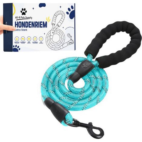 Laisse pour chien - 3 mètres - Réfléchissante - Sangle pour chien - Laisse de promenade - Harnais pour chien - Laisse pour chien - Bleu fluo (1/5)