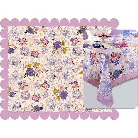 Tovaglie rettangolare antimacchia con stampa floreale, set da 3 pezzi, cm 150 x 180 H