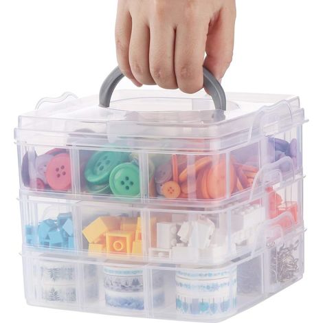 Bead Storage Box, 3 Tier Sorter Plastic Carrying Storage Box with Handle, Adjustable Plastic Sewing Storage Box for Toys, Jewelry, Crafts, Tools (1/5)