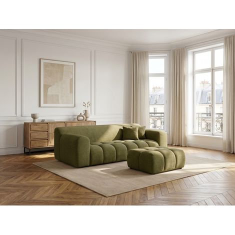 BOBOCHIC - Canapé droit fixe 3 places MELISSE tissu texturé avec pouf   Vert