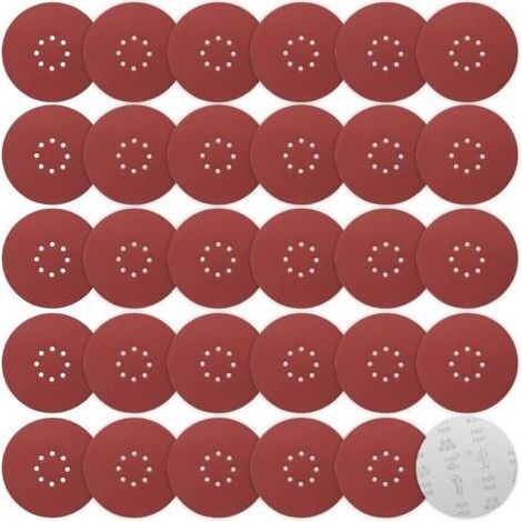 Pr Ersandy – Disque abrasif 225 mm – Lot de 30 disques P600 – 8 trous pour aspiration – Pour ponçage bois dur et cloisons sèches (1/5)