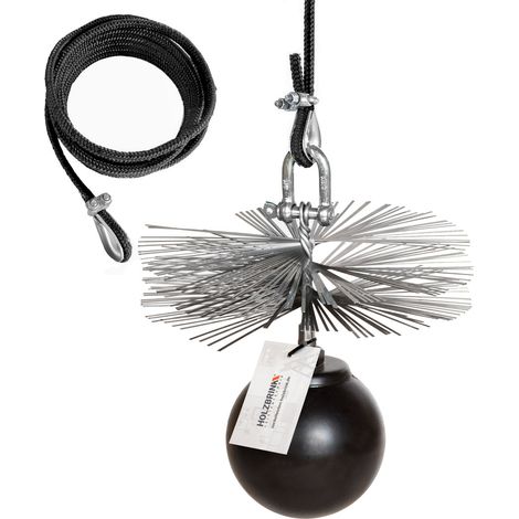 HOLZBRINK 150mm Kaminbesen Schornsteinbesen aus Federstahl + 1m PP-Seil + Zuggewicht inkl. Montagezubehör PROFISET Spezial