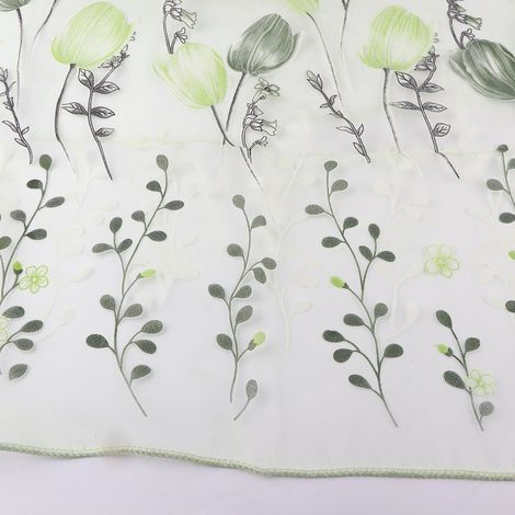 Rideaux en tulle imprimé tulipes 100 x 200 cm, voilage vert, pour balcon ou fenêtre. (1/5)