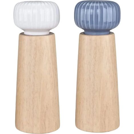 Salz- und Pfeffermühle aus Keramik und Holz – Pfeffermühle mit verstellbarem Mahlwerk, 17,5 cm