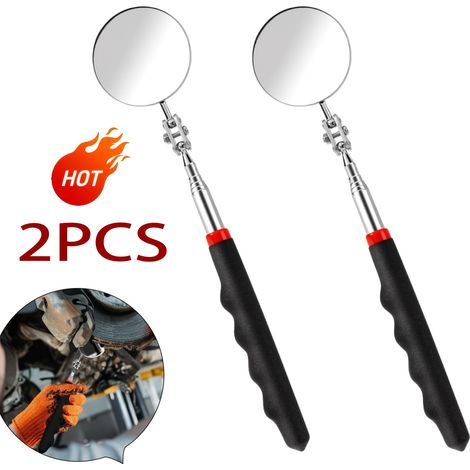 Lot de 2 miroirs d'inspection pour réparation automobile, Kit de miroirs d'inspection réglables, Outil miroir réglable à 360 degrés, avec poignée réglable, pour l'inspection de véhicules (1/4)