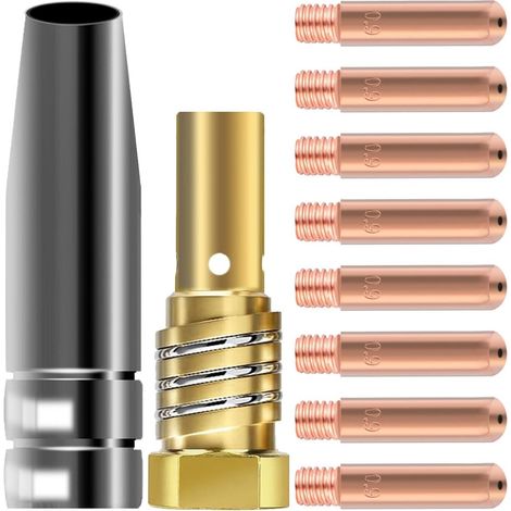 MB14 Pistolet de soudage MAG/MIG Accessoires Pointes de buse sans gaz 0.9mm/0.35" Pointes de contact Diffuseur pour MB14 14AK Torche de soudage MIG Consommables Support de buse à gaz conique (1/5)