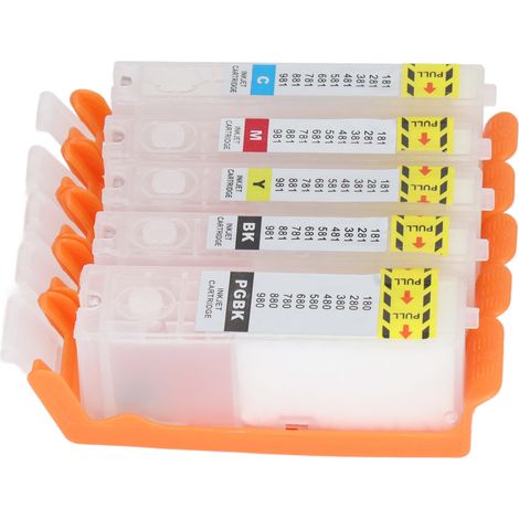 5 Cartouches d'Encre Rechargeables PGBK BK C M Y - Haute Qualité, Compatibles Imprimantes 280/281, Jet d'Encre Fiable
