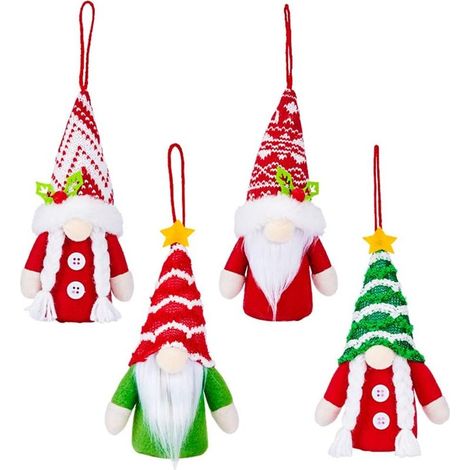 Adornos navideños de gnomos, paquete de 4, estilo escandinavo, adornos de Papá Noel hechos a mano, estilo escandinavo, decoración de casa de elfo Tomte, regalo de Navidad (1/5)