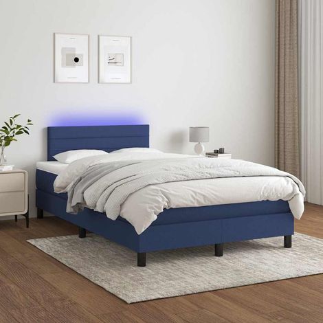 Cama box spring con colchón y LED tela azul 120x200 cm (1/5)