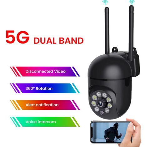 Telecamera di sorveglianza IP esterna WiFi 2.4 + 5G HD 1080P Zoom x4 Visione notturna a colori per tracciamento umano