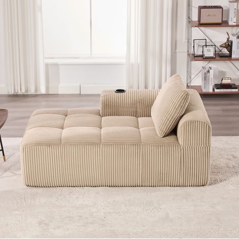 Sofá compacto 158/93/61 cm de pana, con bolsillos laterales y portavasos (1/5)