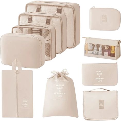 Cubos de almacenamiento, poliéster ecológico, solución de almacenamiento multiusos, 10 piezas, color beige. (1/2)