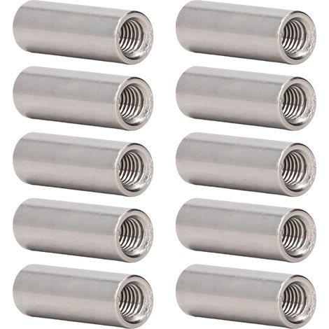 Lot de 10 écrous de raccordement pour tige ronde, filetage femelle, acier inoxydable 304, M8x1,25, longueur 35 mm (12 pièces). (1/5)