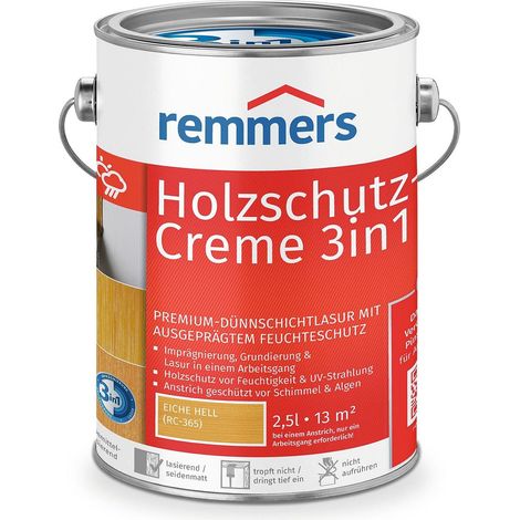 Remmers Holzschutz-Creme 3in1 eiche hell, 2,5 Liter, tropffreie Holzlasur für aussen, 3facher Holzschutz mit Imprägnierung + Grundierung + Lasur