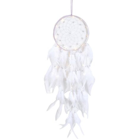 Petit Attrapeur de Rêves avec Lumière LED, Capteur de Rêves avec Plumes Fait Main, Décoration Murale Ornement Maison - 15 cm de diamètre, 48 cm de Longueur (Rose) (1/4)