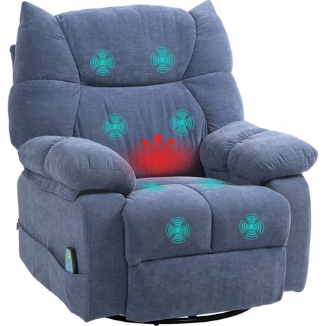 Fauteuil de massage chauffant et inclinable, pivotant, supportant jusqu'à 150 kg, structure en métal, 98 x 90 x 98 cm, bleu