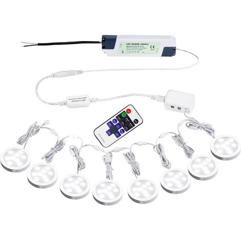 Éclairage LED à intensité variable 12 V avec télécommande sans fil RF pour éclairage d'ambiance de cuisine (8 lumières, Cool blanc)