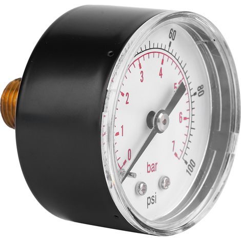 Manomètre à cadran de 50 mm, raccord arrière 1/4 BSPT pour air, eau, huile et gaz (0-100 PSI 0-7 Bar)