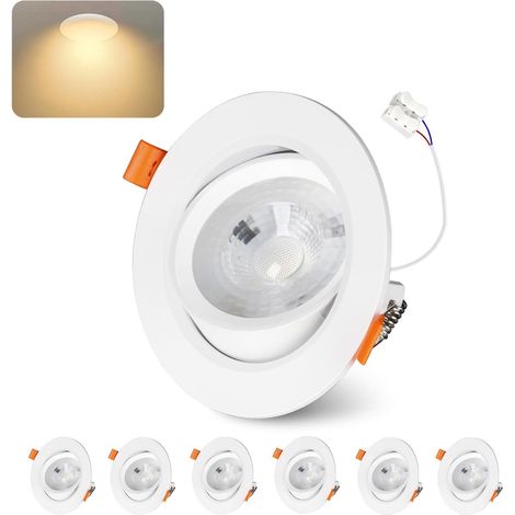 Spot LED Encastrable Orientable, 10W Trou Φ 90-100mm 3000K Warm White 400LM spots de Plafond, 30-60° Extra Plat Spot Salle de Bain IP44, Non Dimmable, Lot de 6 (1/5)