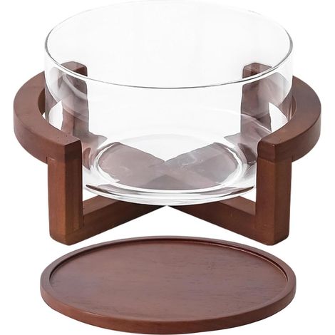 Saladier en verre, grande capacité (1800 ml), de qualité alimentaire, avec panneau robuste et revêtement texturé raffiné, dimensions : 22 x 18 x 12 cm. Catégorie : Cuisine. Base en bois pour pâtes, fr