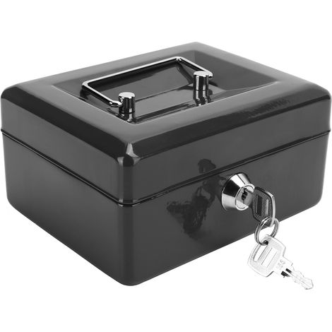 Coffre-fort portable de 15 cm avec serrure à clé, noir, pour la maison ou le bureau. (1/5)