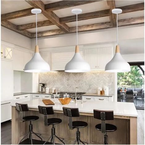 Lot de 3 Suspension Luminaire Moderne,Lustre Suspension Rétro Style Edison pour Chambre Salle à Manger Cuisine,Blanc,Ø 20CM (1/4)