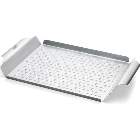Weber – Plat de cuisson perforé en inox 30 x 44 cm – Fentes pour fumée – Poignées pour déplacement – Compatible lave-vaisselle