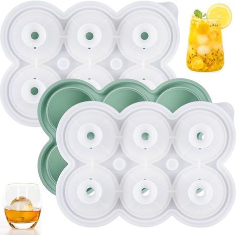 Juego de 2 cubiteras de silicona, redondas de 4,5 cm con tapa. Aptas para cerveza, whisky, refrescos, zumos de frutas y cócteles. Libres de BPA. (1/2)