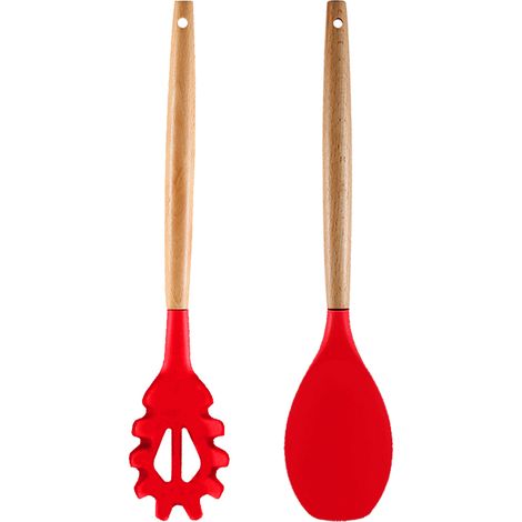 Ensemble Ustensiles Cuisine - Silicone Et Bois - Pour Casseroles Antiadhésives - Lot De 2 Pièces (1/5)