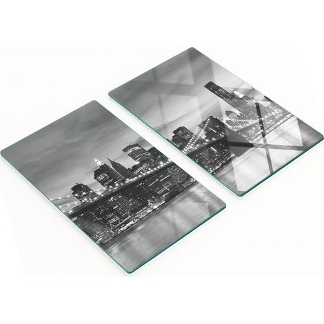 Elegantes y resistentes pizarras de vidrio con estampado del Puente de Brooklyn, 2x30x52 cm.