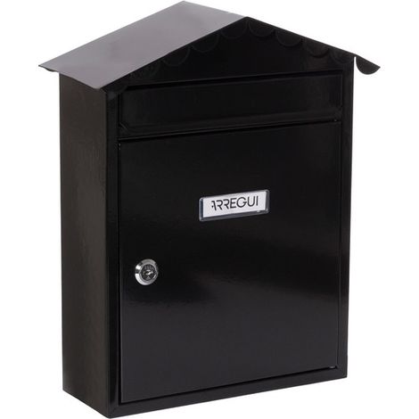 ARREGUI Visit E5744 Briefkasten aus Verzinktem Stahl, Größe M (DIN A4 Post), Wandbriefkasten für den Außenbereich, Postkasten für Draußen mit Namensschild, Einwurfklappe und Schutzdach, Schwarz