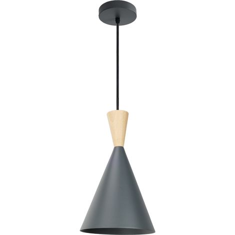 Lámpara colgante nórdica aluminio gris con madera E27 (1/5)
