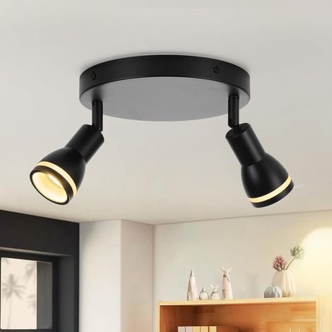 ZMH Spot de Plafond LED 2 Ampoules Noir Salon Plafonnier Spot Orientable GU10 Spot Lampe Plafonnier Moderne Spot de Plafond pour Cuisine, Chambre, Couloir, sans Ampoule (1/5)