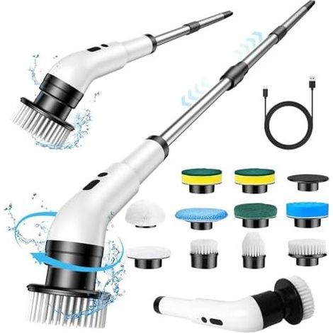 Elektrische 10-in-1-Reinigungsbürste mit Rotationsfunktion, 3 einstellbaren Geschwindigkeitsstufen und 140 cm Teleskopstiel für Bad, Boden, Küche und Terrasse - (1/5)